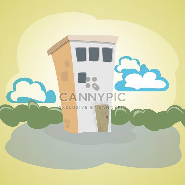 Vector illustration of cartoon stone house with green trees and blue clouds - бесплатный vector #125827