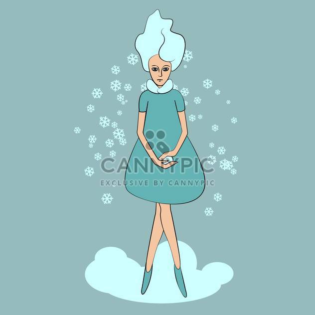 colorful illustration of wintertime girl with snowflakes on blue background - Free vector #125947