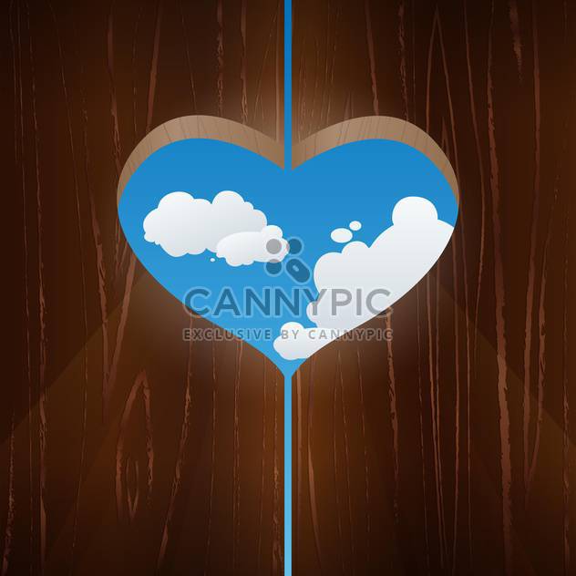 Vector illustration of wooden heart shaped window against the sky - Free vector #125987