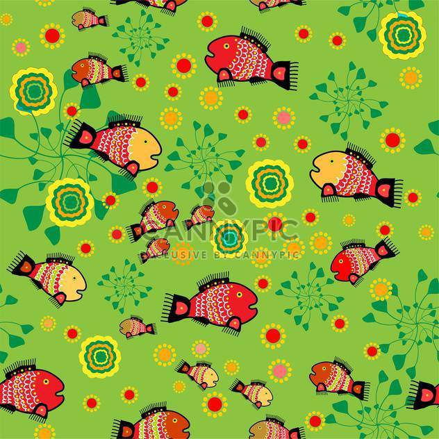 colorful illustration of folk background with colorful fish and flowers - vector gratuit #126097 