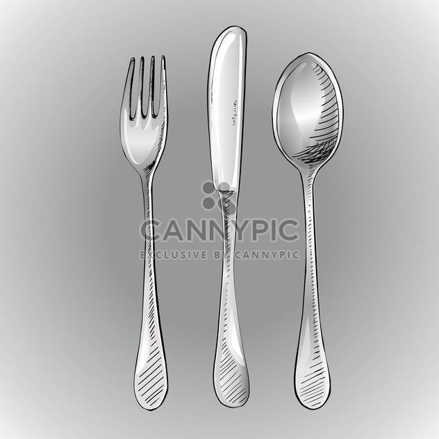 Vector illustration of fork with knife and spoon on grey background - vector #126107 gratis