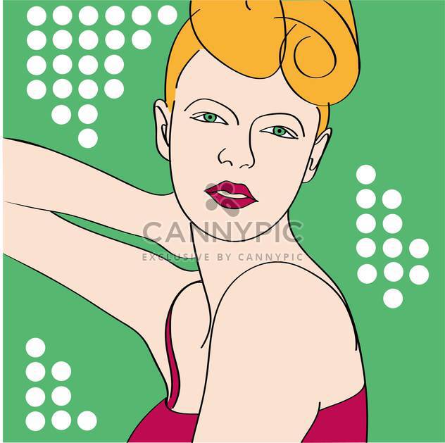 Vector portrait of retro girl with stylish hairstyle on green background - vector gratuit #126267 