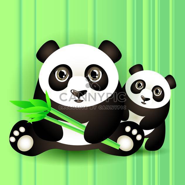 colorful illustration of two cute pandas on green background - vector gratuit #126757 