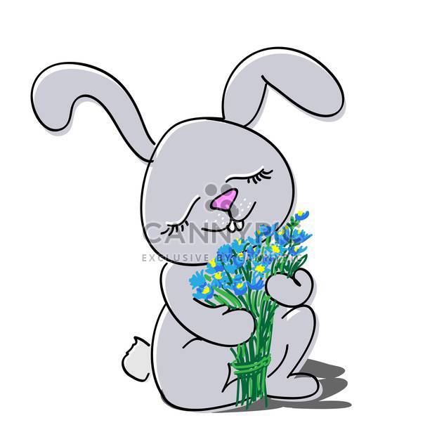 Cute rabbit with bouquet of flowers on white background - Free vector #127217