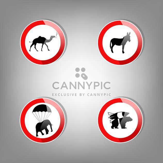 Animal round shaped warning signs on grey background - Free vector #127567