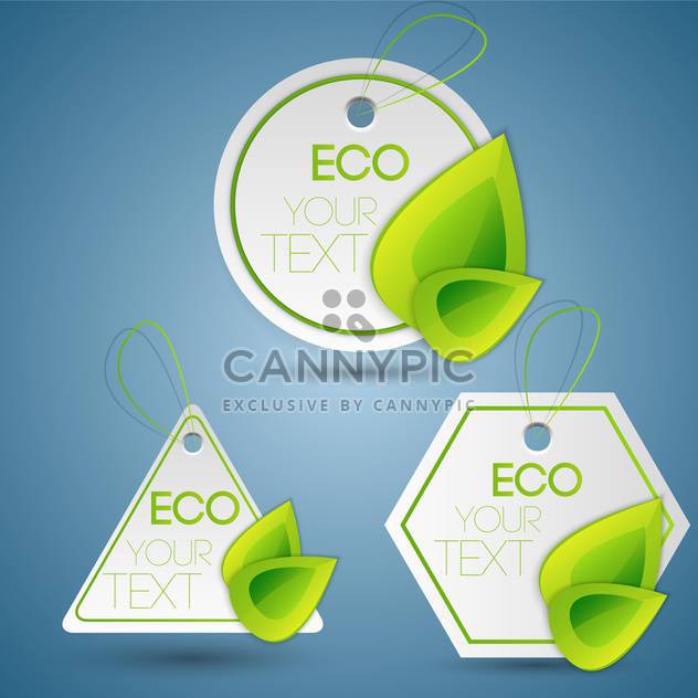 Vector set of green eco labels on blue background - vector gratuit #127647 