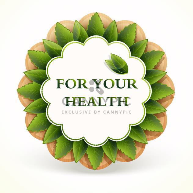 healthy promo sticker with green leaves on white background - vector gratuit #127747 