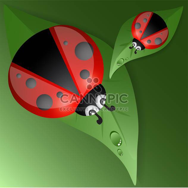 Green leaves design with red ladybugs - бесплатный vector #127927