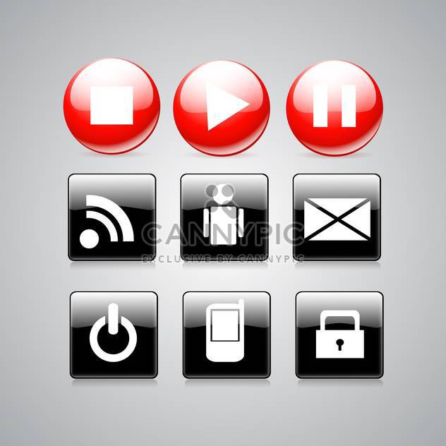 Glossy black and red media buttons - бесплатный vector #128357