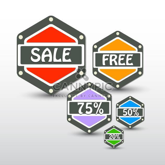 Set of hexagonal colorful vector sale labels - Free vector #128877