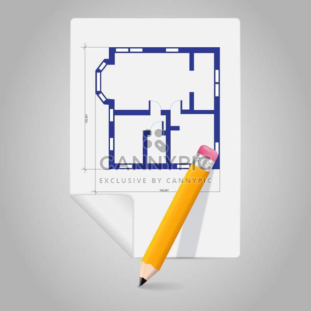 Vector architectural project blueprint icon and pencil - бесплатный vector #129287