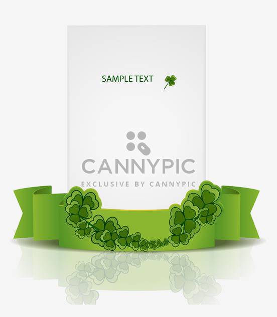 Vector St Patrick Day greeting card with green ribbon and clover leaves - бесплатный vector #129577