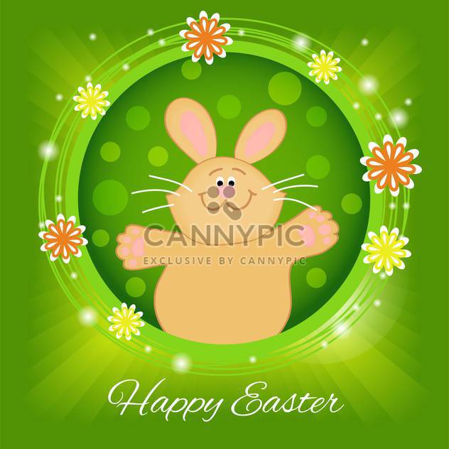 Happy Easter greeting card with floral pattern and rabbit - Free vector #130577