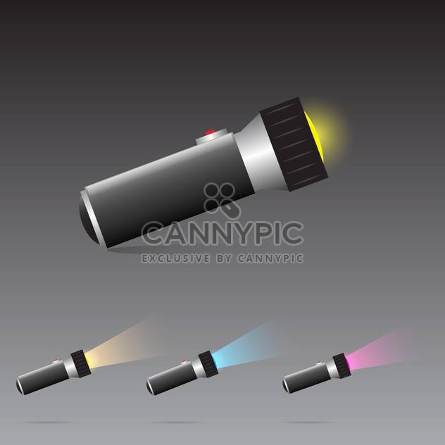 vector set of flashlights on grey background - vector gratuit #130617 