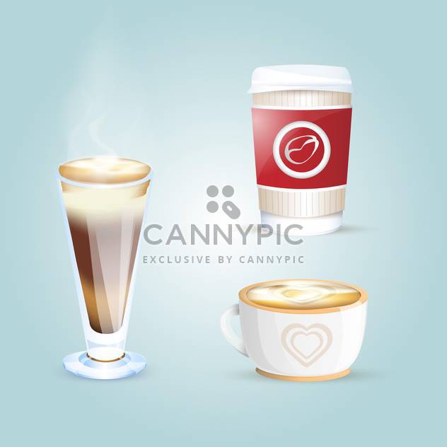 Vector set of different coffee cups on blue background - Kostenloses vector #131097