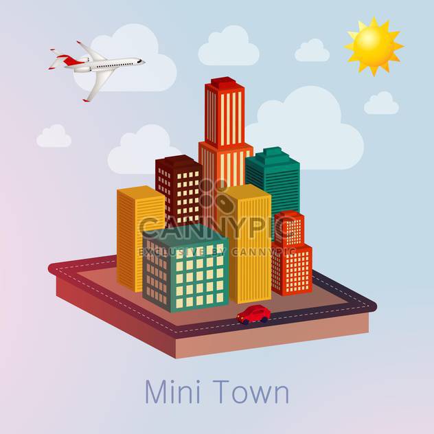 town mockup with plane illustration - vector gratuit #132637 