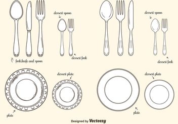 Collection Of Plates And Cutlery Vectors - vector gratuit #147687 