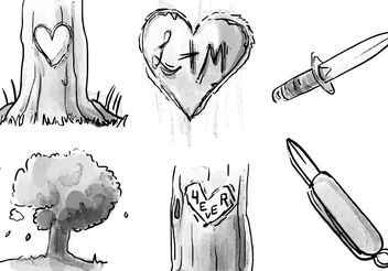 Heart Carved Tree Watercolor Vector Set - Free vector #153097