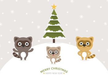 Free Cartoon Raccoons Christmas Vector Background - бесплатный vector #158427
