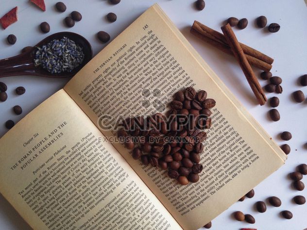 coffee beans on the open book - бесплатный image #198757