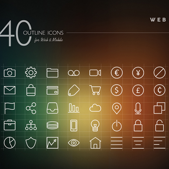White Web Outline Icon Vectors Set - vector #202047 gratis
