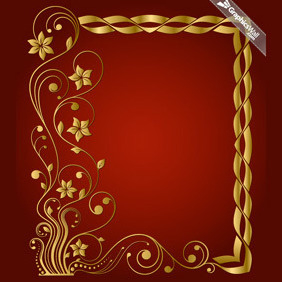 Golden Vector Frame With A Floral Motif - vector #208927 gratis