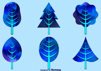Watercolor blue trees - Free vector #281057