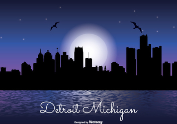 Detriot Michigan Night Skyline Illustration - бесплатный vector #304887