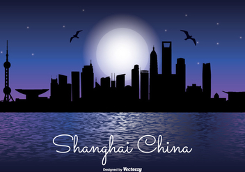 Shanghai Night Skyline Illustration - vector gratuit #337667 