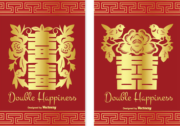 Chinese Double Happiness Card Set - vector gratuit #338167 
