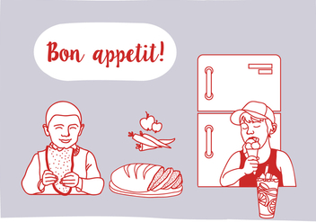 Free Bon Appetit Vector Illustration with Characters - бесплатный vector #343797