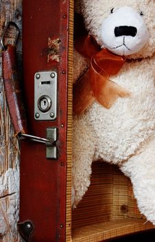 White teddy bear in retro suitcase - бесплатный image #344587