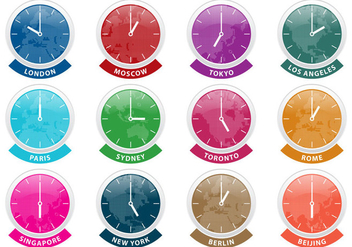 International Time Zone Clock Vectors - бесплатный vector #355867