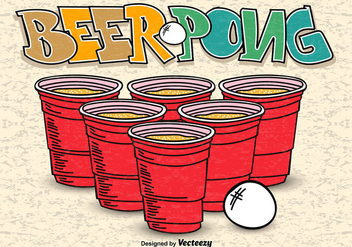Beer Pong Hand Drawn Poster Vector - vector gratuit #356367 