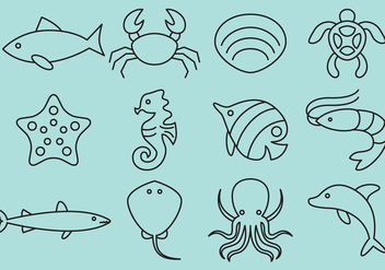Sea Animals Line Icon Vectors - бесплатный vector #357737