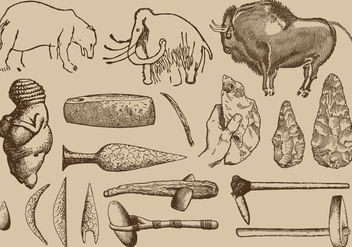 Prehistoric Art And Tools - Free vector #358437