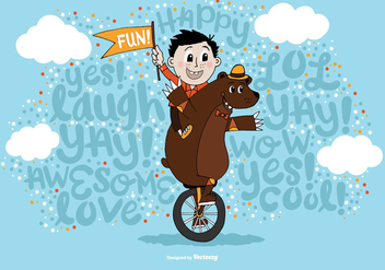 Random Fun Boy & Bear Unicycle Vector - vector gratuit #364607 
