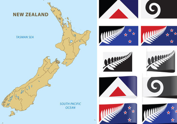 New Zealand Map And Flags - бесплатный vector #366887