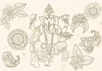 Ganesha And Mehndi Symbols - vector gratuit #373757 