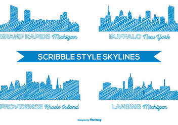 Scribble Style City Skylines - Free vector #378967