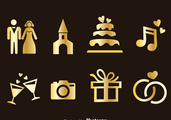 Wedding Element Golden Icons Vector - бесплатный vector #386237
