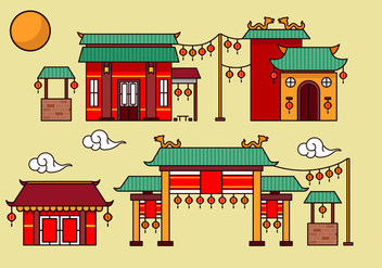 China town decoration building flat vector - бесплатный vector #388897