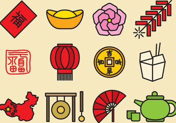 Cute Chinese Icons - vector #392907 gratis