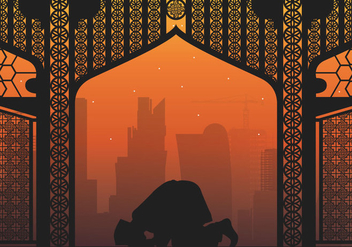 Qatar Man Pray Illustration - Free vector #399827