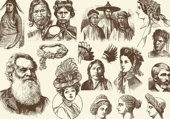Sepia Hairstyles And Headdress Illustrations - бесплатный vector #402027