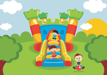Kids Have Fun On Bounce House - vector gratuit #402237 
