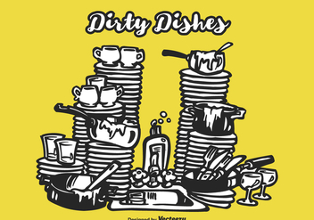 Free Drawn Dirty Dishes Vector Illustration - Free vector #403737