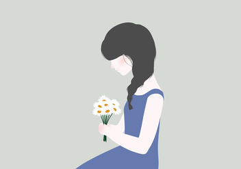 Woman With Flowers Illustration - Free vector #407397
