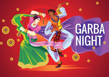 Vector Couple Playing Dandiya in Disco Garba Night - vector gratuit #408927 