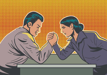 Man And Woman Doing Arm Wrestling - vector gratuit #409007 